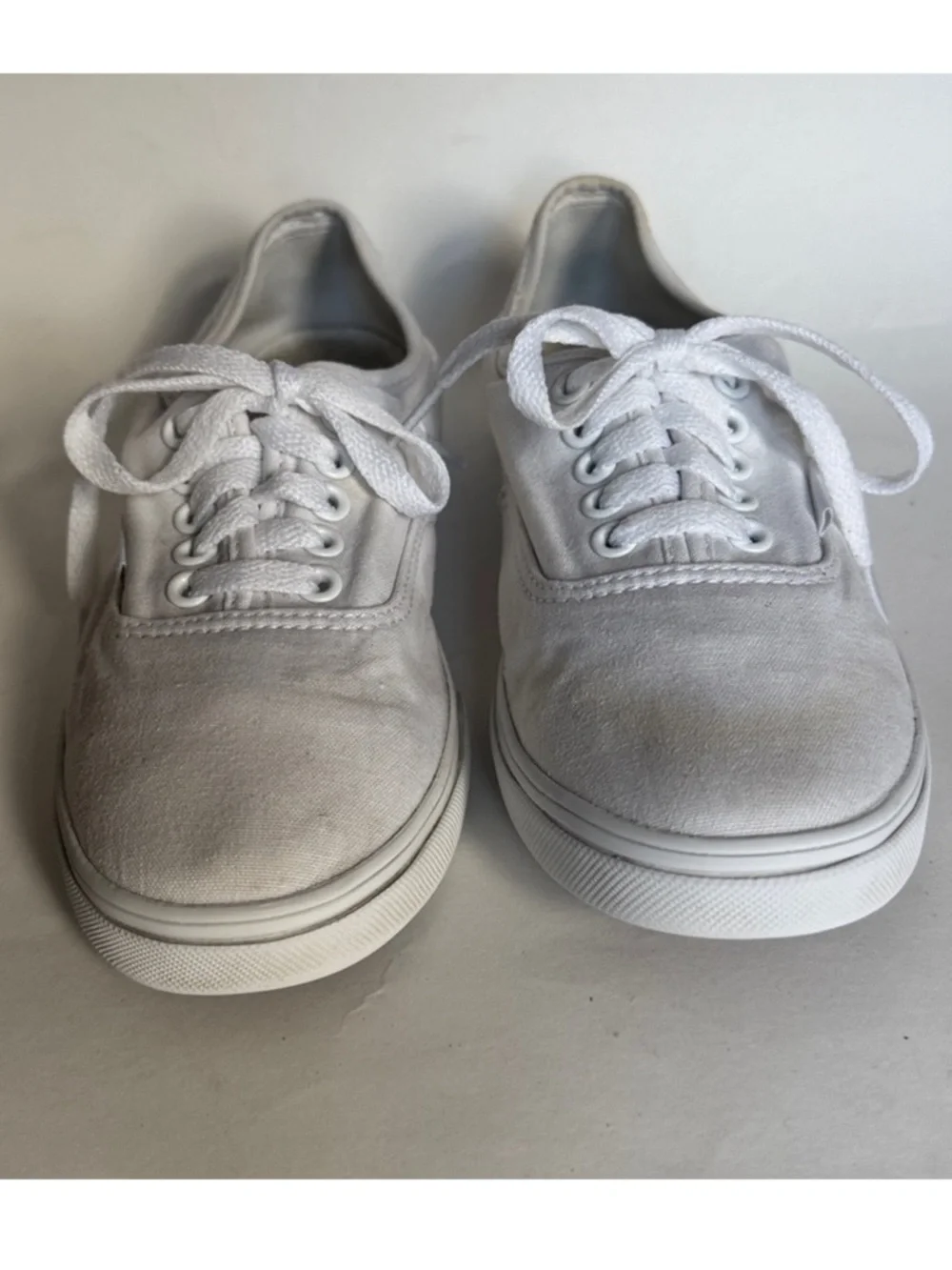 VANS Authentic White Canvas Lace Up Deck Sneaker Shoes 7.5 $55 GUC